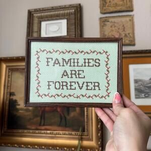 Vintage Framed "Families Are Forever" Cross Stitch Art